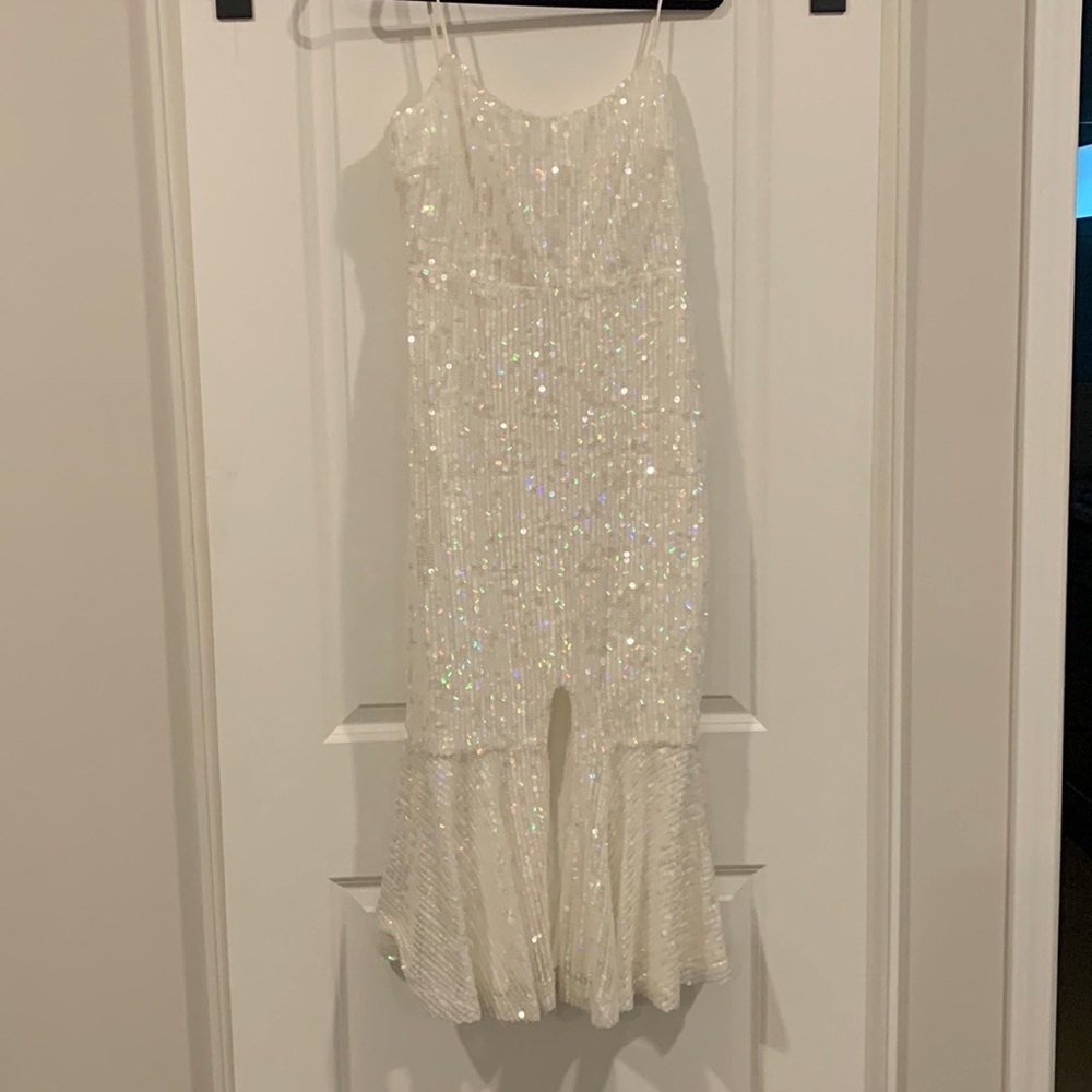 Champagne Kisses White Sequin Midi Dress - Medium
